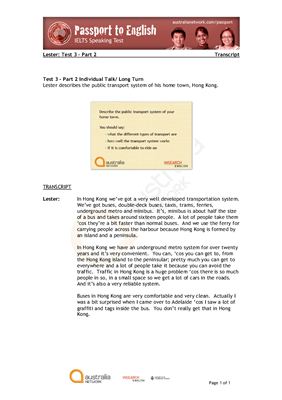 دانلود کتاب گذرنامه به انگلیسی از شبکه استرالیا ، مثال رسمی تست صحبت کردن در آیلتس (لستر چین)