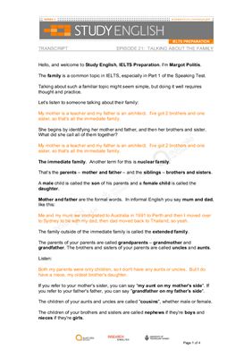 دانلود کتاب شبکه استرالیا. آماده سازی آیلتس انگلیسی را مطالعه کنید. (قسمت 21. صحبت در مورد خانواده)