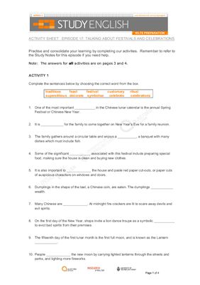 دانلود کتاب شبکه استرالیا. آماده سازی آیلتس انگلیسی را مطالعه کنید. (قسمت 17. صحبت در مورد جشنواره ها و جشن ها)