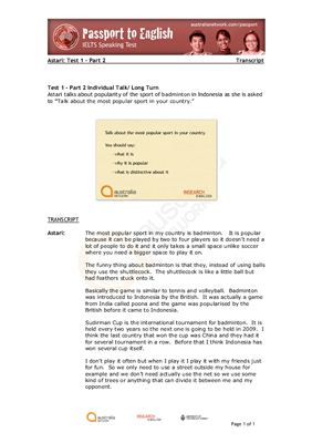 دانلود کتاب گذرنامه به انگلیسی از شبکه استرالیا ، مثال رسمی تست صحبت کردن در آیلتس (آستاری)